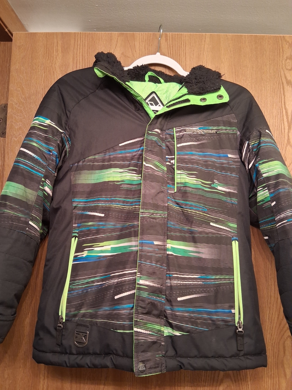 ZeroXposur Boys Black Jacket with Green & Blue Stripes